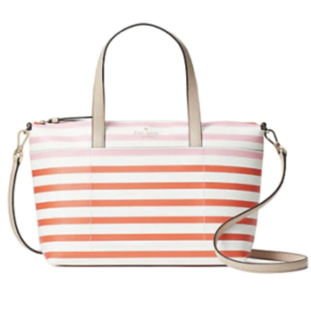 Kate Spade New York Patrice Tropical Red Pink Orange Striped Satchel Tote Bag - Picture 1 of 10